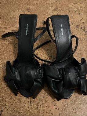 Balenciaga Black Knotted Leather Strappy Heels